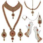 Lucky Jewellery Bridal Dulhan Designer 18k Gold Plated Gold Red Color Pearl Stone Set