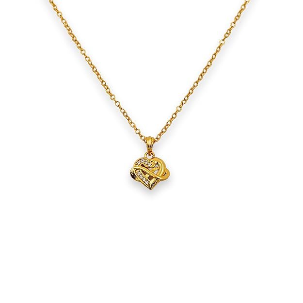 1 1 Gram Micro Gold Plated Heart Necklace Chain and Sleek Pendant Locket with Zircon Stones - Image 1