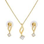 Estele Solitaire American Diamond Necklace Set With Chain For Girls and Women