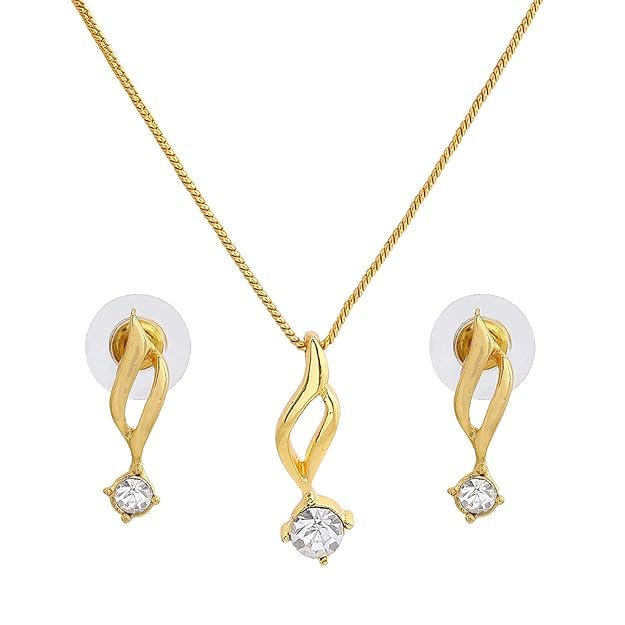 1 Estele Solitaire American Diamond Necklace Set With Chain For Girls and Women - Image 1