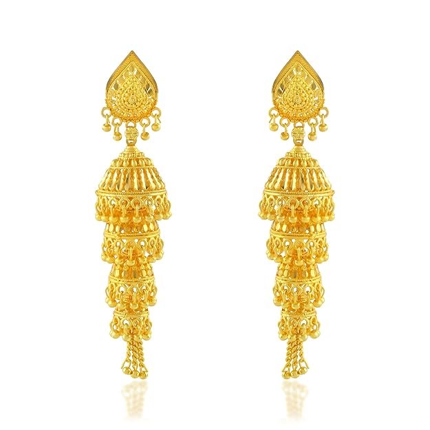 1 24KT Micron, 1 Gram gold Traditional 4 tier Umbrella Jhumka Earrings - Image 1