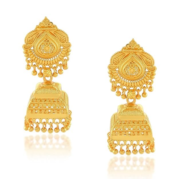 1 24KT Micron 1 gram Gold Square Umbrella design Traditional Jhumka Earrings - Image 1