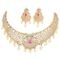 Gold Plated White & Red American Diamond Studded With Drop Pearl Beaded Jewellery Set