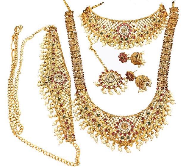 1 Gold plated artificial Wedding Bridal temple jewellery Necklace set with Mango design - Image 1