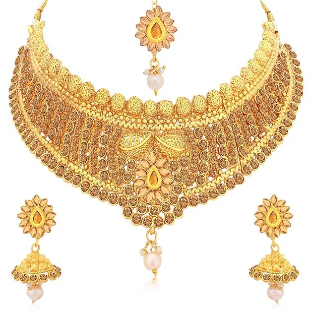 1 Glamorous Gold Plated Choker Necklace Set for Women - Image 1