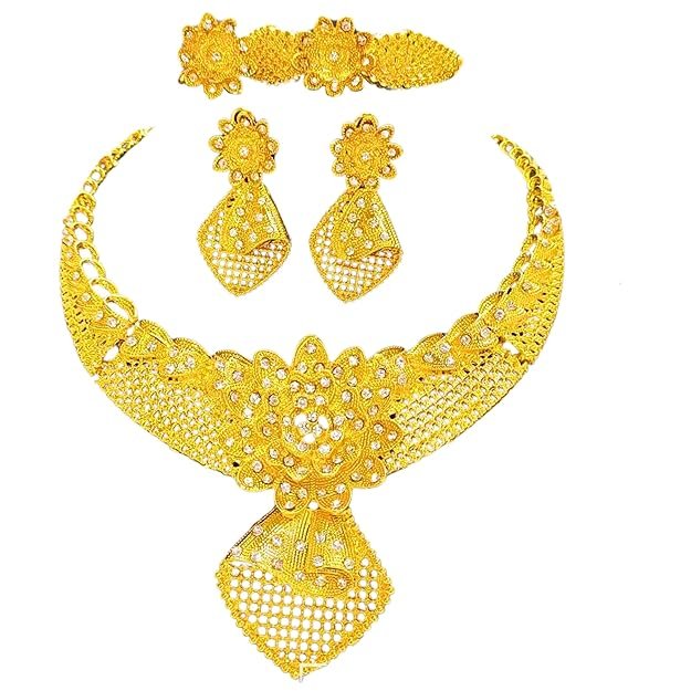 1 24k Gold Plated Choker Jewellery Set with Earrings, Ring, Bracelet and Cubic Zirconia CZ Stones - Image 1