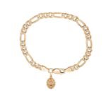 22KT gold plated 92.5% pure Sterling Silver Figaro Designer Bracelet with Charm for Men & Boys