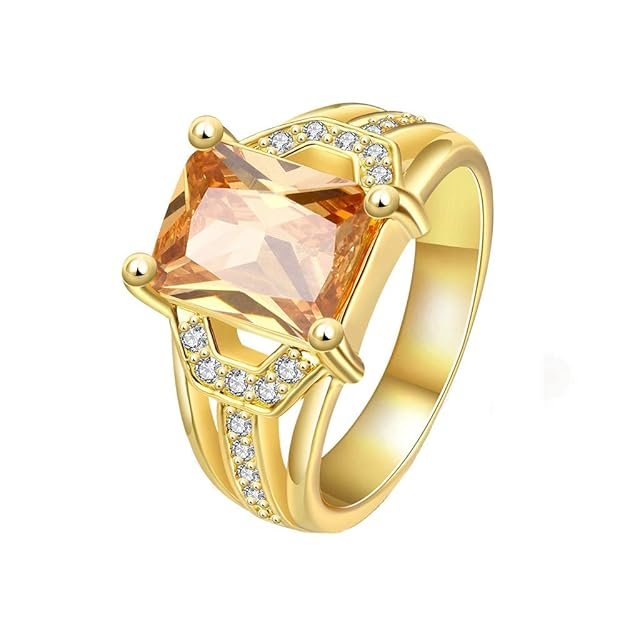 1 Yellow Sapphire Style Big Yellow Crystal Golden Ring for Women and Girls - Image 1