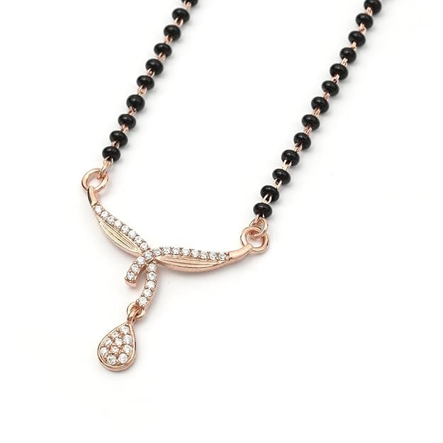 1 925 Sterling Silver Traditional Black Beaded Kala Mani Mangalsutra with Rose Gold for Women - Image 1