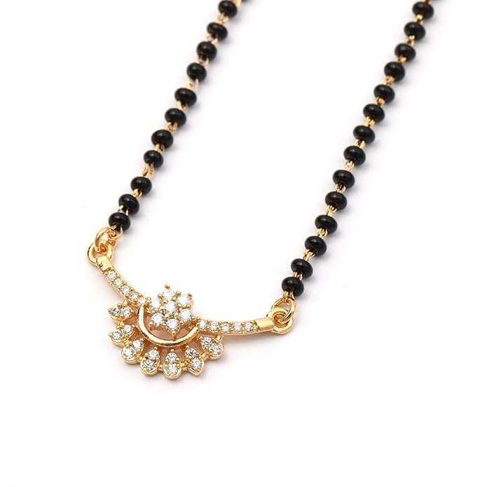 1 925 Sterling Silver Traditional Black Beaded Kala Mani Mangalsutra with Rose Gold for Women - Image 1