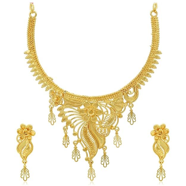 1 Lavish 24 Carat Gold Plated Floral Choker Necklace Set - Image 1